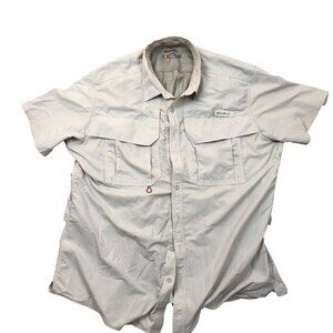 Eddie Bauer Men Shirt Large Short Sleeve Button Up Fishing Outdoors Beige Casual